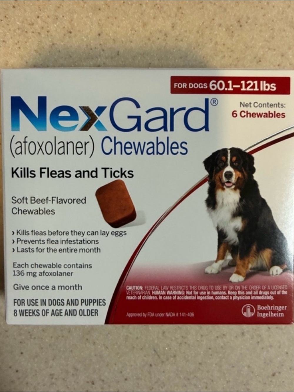 Nexgard for dogs 60-122 lbs 6 pack flea & tick